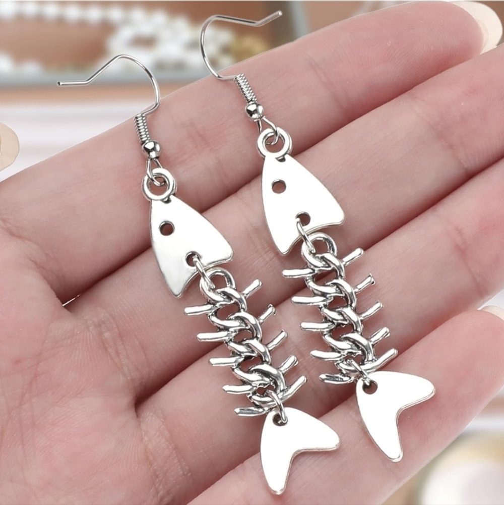 Women’s Jewelry Funny Unique Cute Silver Fishbone Dangle Earrings
